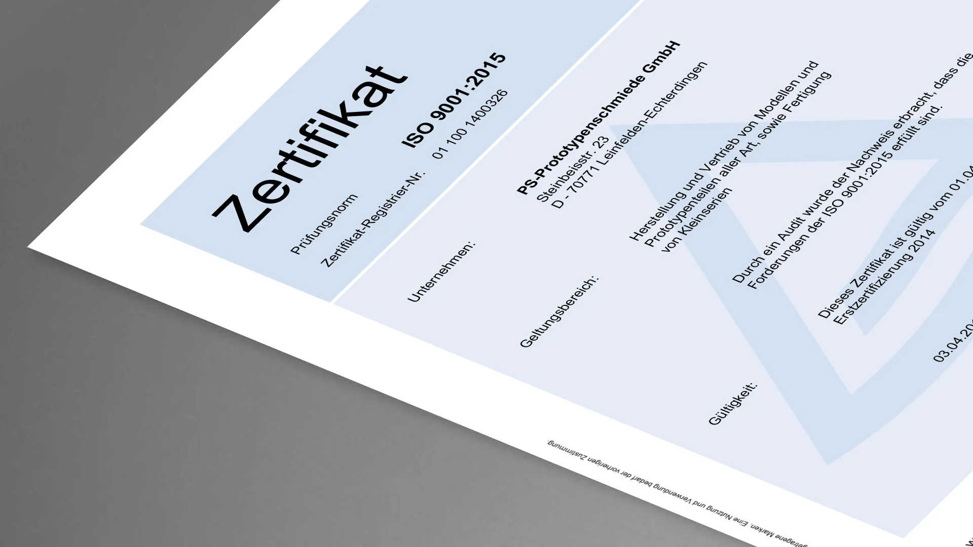 QMS nach ISO 9001 zertifiziert